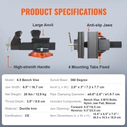 SucceBuy Bench Vise 4.5" 6" 6.5" Multipurpose, Swivel Base & Anvil Heavy Duty Cast Iron for Drilling, Conduit Cutting, Sanding