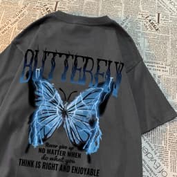Blue Lightning Butterfly Creative Word T-Shirt Men Casual Oversized T-Shirt Casual Loose Tee Clothes Pattern Quality Tops
