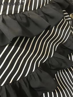 Gothic High Low Irregular Black Midi Long Skirt Bow Back White Striped Ruffles Adjustbale Steampunk Vintage Victorian Skirts Emo