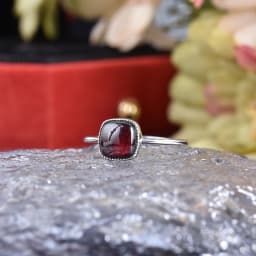 ITSMOS Square Garnet Rings Birthstone Gemstones s925 Sterling Silver Stackable Solitaire Ring Jewelry Birthday Gifts for Women