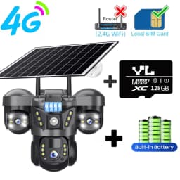 V380 Pro 15MP Solar Camera Three Lens Audio Outdoor IP66 Waterproof Built-in Battery Security CCTV HD 4G SIM Card Network Camera