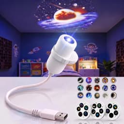 USB Starry Sky Projector Lamp 360° Rotatable Flexible Hose Planet Galaxy Projection Light with 17/12 Pcs Film Slides Bedroom