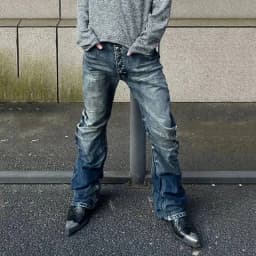 FEWQ American Style Men's Denim Pants Washing Button Design Pleated Loose Jeans Contrast Color Casual Male Bottom Vintage 4K5156