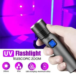 USB Rechargeable Zoomable UV Flashlight,395nm Blacklight Torch, Handheld Ultraviolet Light for Pet Urine Detector Resin Curing