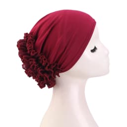 Women's breathable elastic chiffon hat with large flowers Solid color thin bottom cap Islamic Head Wrap African Bandana Head