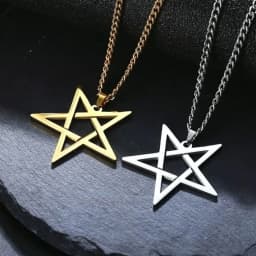 Unift Inverted Pentagram Satanic Necklace for Men  Stainless Steel Long Neck Chain Goth Gothic Occult Wicca Pentacle Jewelry