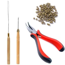 Hair Extensions Kit Threader Pulling Hook & Pliers & 100pcs silicone Rings One Set For Beads Hair Extensions