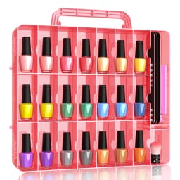 Portable Nail Polish Organizer Clear Double Side Nail Polish Holder Gel Nail Storage for 48 Bottles with 6 Adjustable Dividers