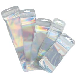 30pcs Long Laser Plastic Self Sealing Storage Bag Necklace Display Colorful Ziplock Pouch Zip Zipper Lock Bags Jewelry Packaging