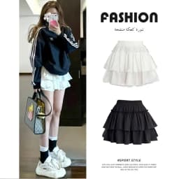 Afashion White Puffy Ballet Short Skirt Women's Summer 2025 New Sweet Cake Skirt High Waist Slim A-Line Half-length Skirt Pants