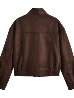 Retro American Suede Short Jacket Women's Versatile Pocket Baseball Style Slimming Stand Collar Jacket Warm Polyester Fiber