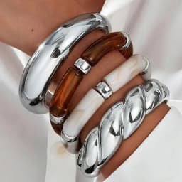 4pcs Vintage Stackable Resin Acrylic Bracelets for Women Bohemian Chunky Round Tube Beaded Elastic Bangle Bracelet Jewelry Gifts