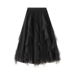 Women's Lotus Leaf Edge A Line Fairy Elastic Waist Tulle Skirt Midi High Waist Mesh Dress Solid Color Irregular Yarn Skirt D8808