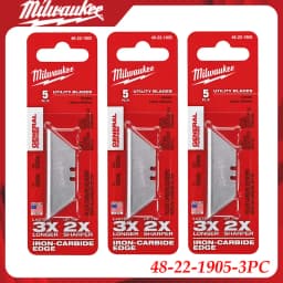 Milwaukee 48-22-1905 Utility Knife Blades Heavy-Duty Iron-Carbide Replacement Blades for Box Cutters & Cutting Tasks