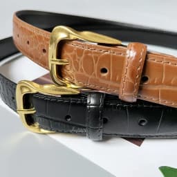 Cowhide Gold-Plated Buckle Belt Original Retro Classic Embossed Ladies Crocodile Belt Versatile Genuine Leather Trend 2.8cm Widt