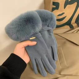 Women Winter Keep Warm Plush Wrist Fingertips Clamshell Touch Screen Gloves Fashion Elegant Retro Luxury Drive Cycling Thicken
