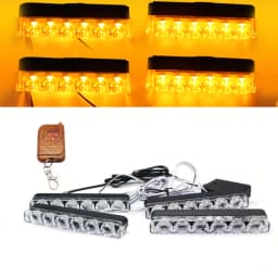 4Pcs White Yellow Grill Car LED Light Strobe Red Blue Emergency Remote Wireless Control Flash Signal Fireman Beacon Warning Lamp