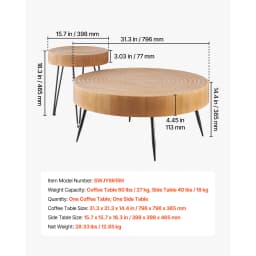 SucceBuy Coffee Tables Sets Living Room Table with End Side Table Coffee and End Tables Sets with Metal Legs for Living Room