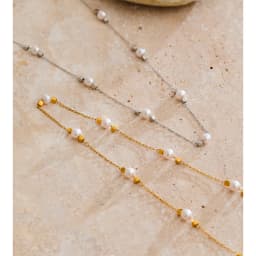 Yhpup Waterproof Stainless Steel Simulated Pearls Square Thin Chain Necklace Waterproof Fashion Chic Jewelry 2025 Accessories