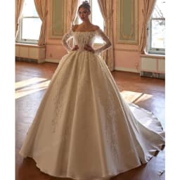 Elegant Wedding Dress Taffeta With Beading Satin Ball Gown Boat Neck Fullsleeve Bridedress Customized Vestido De Novia Lace Robe