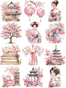 12Pcs/Pack Japanese Sakura Kimono Sticker DIY Craft Scrapbooking Album Junk Journal Decorative Stickers