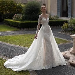 Customized Luxury Mermaid Wedding Dress O-neck Long Sleeve Tulle Backless Bridal Gown Detachable Trailing Marriage Dress