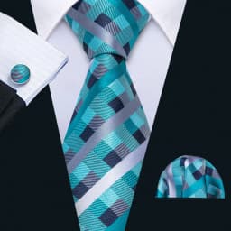 Barry.Wang Jacquard Water Duck Blue Men's Tie With Pocket Square Cufflinks Set Exquisiet Necktie For Male Wedding Business