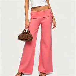 Coquette Solid Color Fold Over Waist Flare Pants Women Low Rise Stretchy Bootcut Long Trousers Casual Minimal Lounge Pants