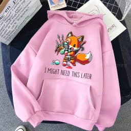 Cute I Don't Give A Fox Cute Animal Kawaii Hoodie Loose Fleece Pullover Hip Hop Hoodies Streetwear Cartoon Women Men Sweatshirts