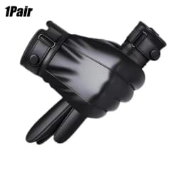 Autumn and Winter Black Gloves Men's One Pair PU Leather With Velvet Lining Gloves Waterproof for Motorcycle Riding