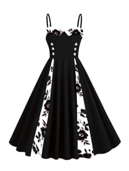 Tonval Sweetheart Neck Spaghetti Strap Double Breasted Long Dress 50s Pinup Vintage Polka Dot Women Party Sexy Dresses