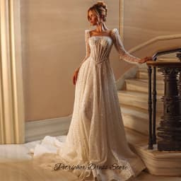 Elegant Square Collar Organza Wedding Dress Customized A-Line Long Sleeves Bridal Gowns Delicate Pearls Crystal Vestido De Novia