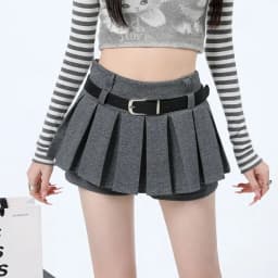 Grey Sporty Skirt Women's High Waist A-Line Pleated Anti-Light Slimming Skirt Spring Fashion plus Size Casual Wear