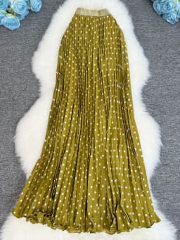 Polka Dot Print High Elegant A-line Pleated Long Skirt For Women 2025 Spring autumn Office Lady Casual Leopard Skirts