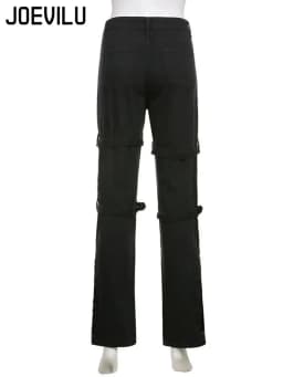 Metal Button High Waisted Straight Leg Jeans Drop Crotch Trousers Streetwear Hip Hop Fashion Y2K Cargo Denim Pants for Women