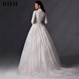 JEHETH Muslim A-line Wedding Dress Satin Wedding Dress High Neck Wrinkle Stickers Full Set Wedding Dress Simple 2025 Customized