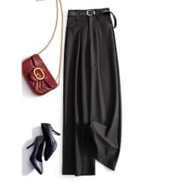 Wine Red Solid Office Lady High Waist Sashes Loose Straight Women's Pants Ankle-Length Trousers Pants For Women Clothing 2024