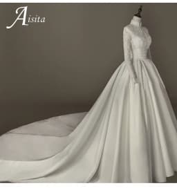 A-Line Satin High Neck Long Sleeves 2025 A Line Bridal Gown Appliques Bride Dress Vintage Princess Bridal Gown Customized