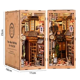 Zuuton DIY Wooden Book Nook Shelf Insert Kit Japanese Alley Miniature Model with LED Light 3D Puzzle Bookend Creative Gift Home