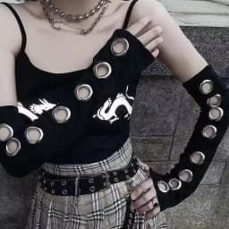 1 Pair of Y2K Personalized Buckle Punk Style Fingerless Glove for Women,Luo Hip Hop Style Stage Performance Street Dance Sleeves