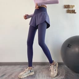 Women's Fall Two-in-One Leggings - High Waist Running Yoga Pants with Slimming Skirted Hem, 4-Way Stretch From Studio to Street
