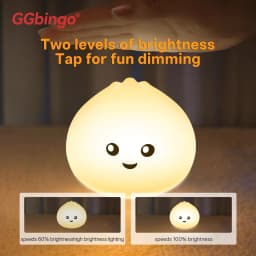 GGbingo Sleeping Light Rechargeable Steamed Bun Night Light Silicone Cute Eye-Protective Lamp Light for Bedroom Ambient Light
