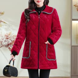 plus Size Mid-Length Thickened Velvet Cotton Jacket Winter Women's Warm Coat with Cotton Sandwich Outerwear Long Sleeve Zipper