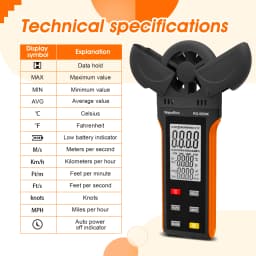 Digital Anemometer Wind Speed Meter, 6-in-1 Wind Gauge for Velocity/Temperature/Relative Humidity, Auto-Off with Data Hold