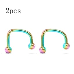 WKOUD 2pcs Rainbow 16G Cool Punk Stainless Steel Ball Top Lippy Loop Lip Monroe Labret Ring Jewelry Fashion Body Piercing Rings