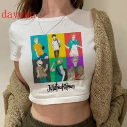 2000s Hip Hop Crop Top  Tshirt Manga Japanese Anime Jujutsu Kaisen T Shirt Gojo Satoru Tops Yuji Itadori Cropped Tees T-shirt
