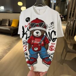 Handsome Bear Hot Diamonds Round Neck Pullover Top Autumn Winter Long Sleeve Sweatshirt All-match Male Cotton Hoodie T-shirt