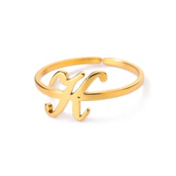 Initial Letter Rings For Women Gold Color Stainless Steel A-Z Letter Adjustable Ring Aesthetic Wedding Christmas Jewelry Gift