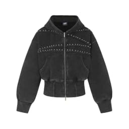 American Y2K retro washed distressed rivet zipper jacket for women autumn short hooded sweatshirt for men