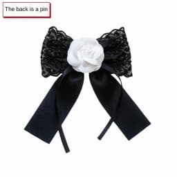 Elegant Lace Ribbon Bowtie Black College Style Collar Rhinestones Jewelry Student Shirt Korean Fabric Bow Brooches